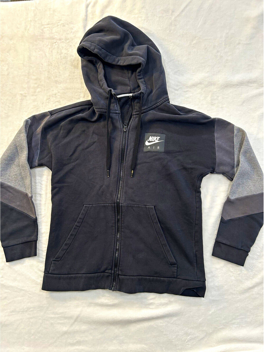 Nike Air Men's Full Zip Fleece Hoodie w/ Pockets Black Gray Graphic L